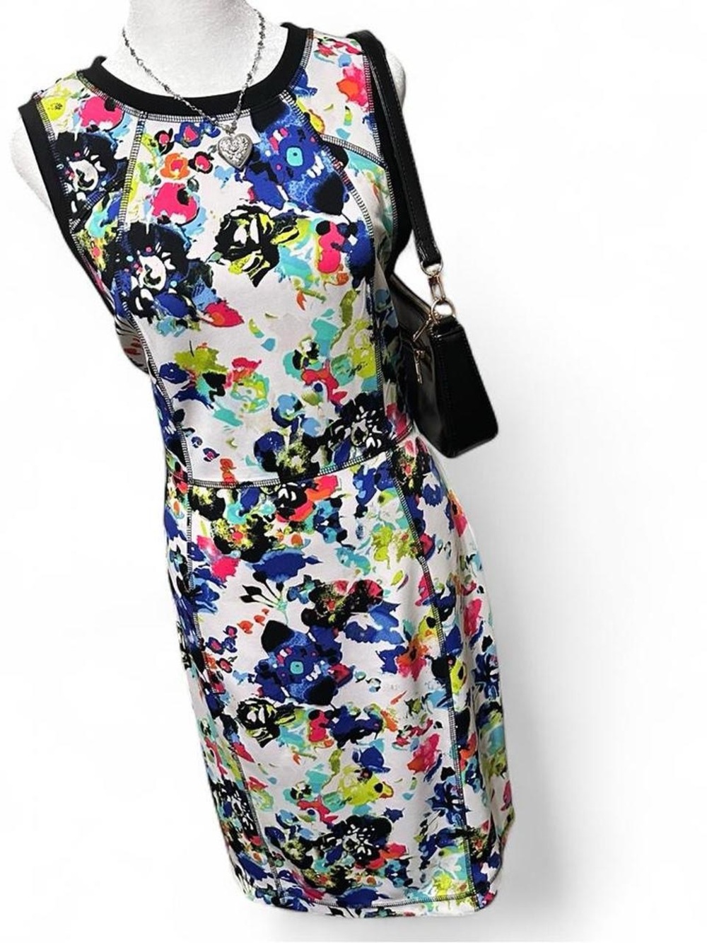 Nicole Miller floral Sleeveless Sheath Dress in White Multi size L